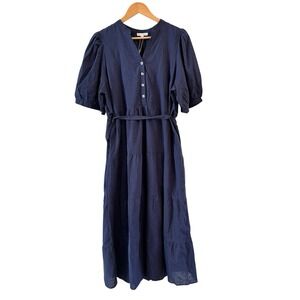 Baltic Born Womens Camille Navy‎ Tiered Maxi Dress Size 1X Boho Peasant Cottage